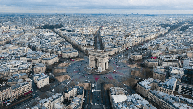 Aerial view of France by day.