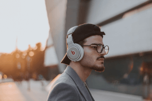 A man listening to music.