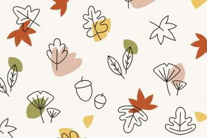 Picture representing fall. Hand-drawn pictures of leaves and acorns.