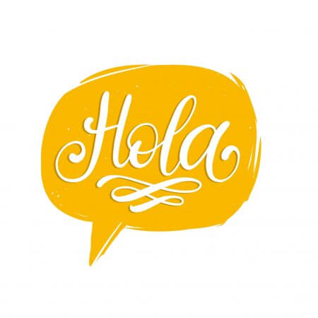 Hola hand lettering phrase contained in speech bubble